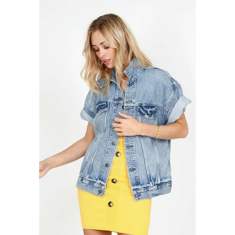 Levis Womens Denim Jacket S Made & Crafted Field Trucker Blue Jean Oversize NWT